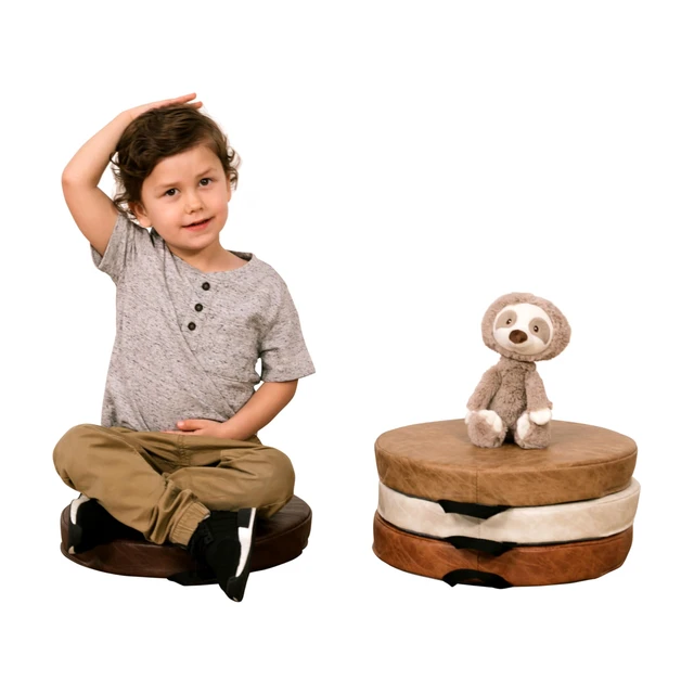 Alt view image 3 of 7 - Rustic Kid 15 inch Round Floor Cushions with Handles, Distressed Faux Leather, Flexible Seating for Home, Playroom, Montessori, Daycare, Classroom (4-Piece), 12223-DA