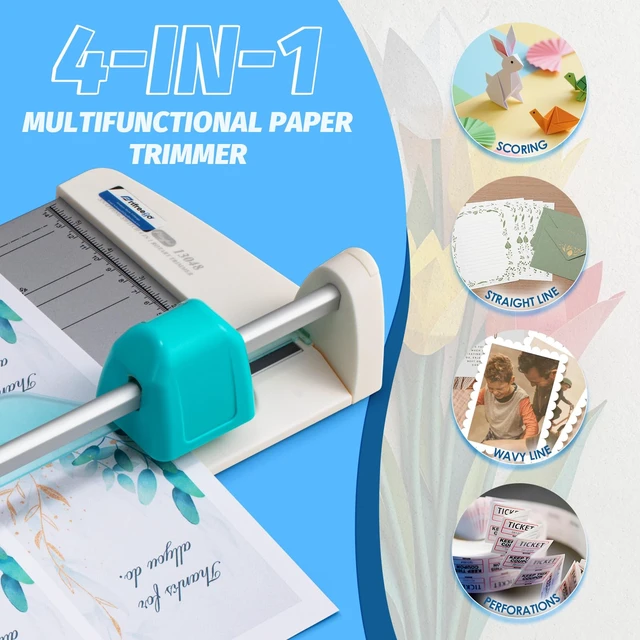 Alt view image 2 of 7 - 4-in-1 Portable Rotary Paper Cutter for Crafting, 12 Inch Cutting Length Multifunctional Rotary Paper Trimmer with Straight, Perforating, Wavy& Folding for Cardstock, Craft Paper and Photos