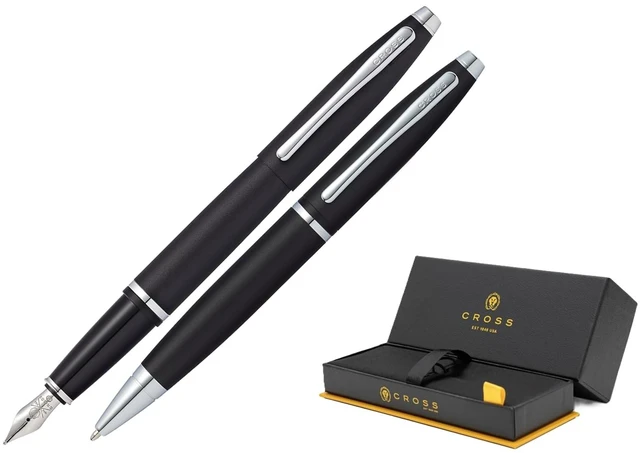 Main image of Calais Satin Chrome Ballpoint Pen & Fountain Pen with Medium Nib in Gift Box (AT0117-14MS)