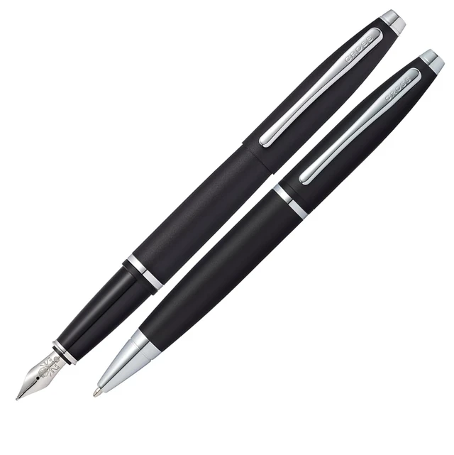 Alt view image 2 of 4 - Calais Satin Chrome Ballpoint Pen & Fountain Pen with Medium Nib in Gift Box (AT0117-14MS)