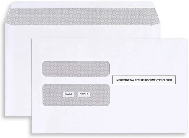 Main image of 500 W2 Envelopes 2025 Self- Seal W2 Double Window Security Envelopes For W2 2-Up IRS Tax Forms from QuickBooks Online, Desktop, ADP and Other Software Box of 500 Envelopes