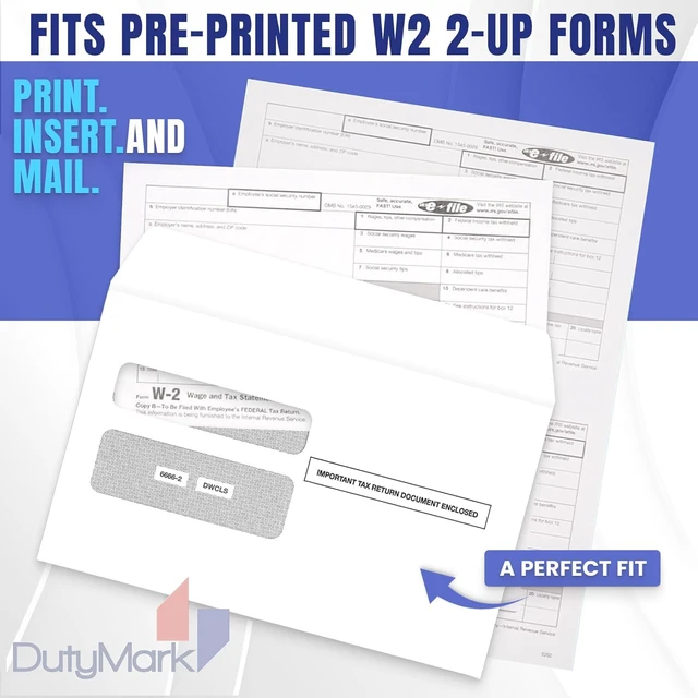 Alt view image 3 of 7 - 500 W2 Envelopes 2025 Self- Seal W2 Double Window Security Envelopes For W2 2-Up IRS Tax Forms from QuickBooks Online, Desktop, ADP and Other Software Box of 500 Envelopes