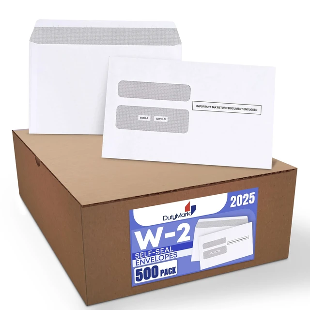 Alt view image 2 of 7 - 500 W2 Envelopes 2025 Self- Seal W2 Double Window Security Envelopes For W2 2-Up IRS Tax Forms from QuickBooks Online, Desktop, ADP and Other Software Box of 500 Envelopes