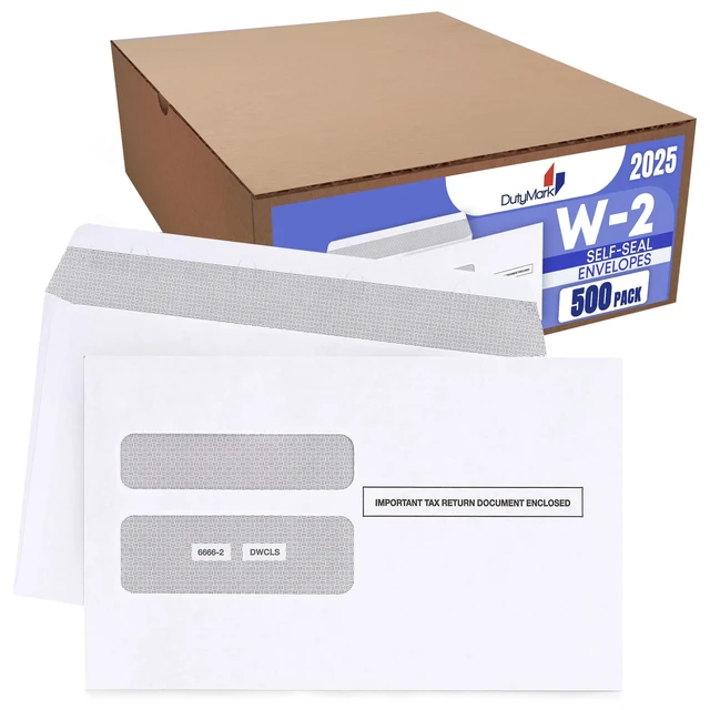 Alt view image 6 of 7 - 500 W2 Envelopes 2025 Self- Seal W2 Double Window Security Envelopes For W2 2-Up IRS Tax Forms from QuickBooks Online, Desktop, ADP and Other Software Box of 500 Envelopes