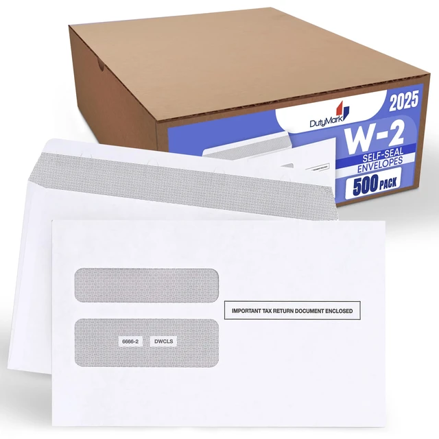 Alt view image 7 of 7 - 500 W2 Envelopes 2025 Self- Seal W2 Double Window Security Envelopes For W2 2-Up IRS Tax Forms from QuickBooks Online, Desktop, ADP and Other Software Box of 500 Envelopes