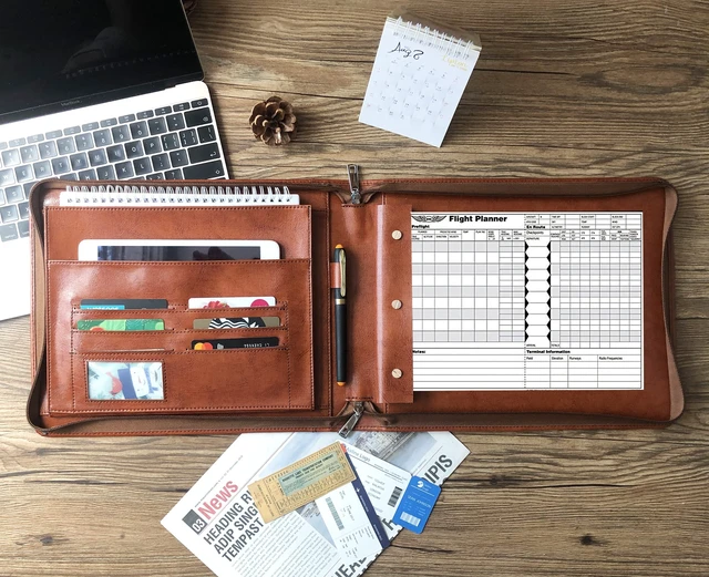 Alt view image 2 of 7 - Professional Vegan Leather Pilot Logbook, Pilot Journal for Letter Size Paper, Pilot Log Book Binder, Pilot Log Organizer, logbook Aviation Cover
