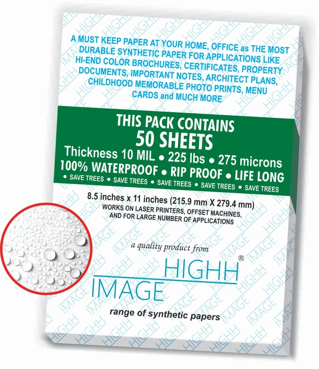 Alt view image 2 of 6 - Premium Waterproof Synthetic Paper 10 MIL 8.5 x 11 Non-Tear 50 Sheets Extra Strong Life Long Durable Rain and Weather-Proof 275 Micron Paper for Laser Printer, Waterproof Non-Tear Synthetic Paper