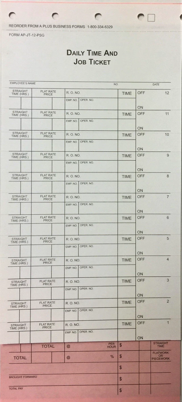 Main image of Time and Job Ticket JT-12-PSG (Quantity 250) (V2)