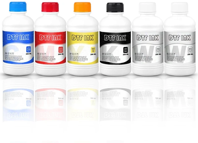Main image of DTF Ink 250ml Premium DTF Ink for Film Heat Transfer Printing Compatible for DTF Printers with Printhead L1800 L805 XP15000 R1390 4720 I3200 XP600 DX7 DX5 5113(6 Pack, 2W+1B+1C+1M+1Y)