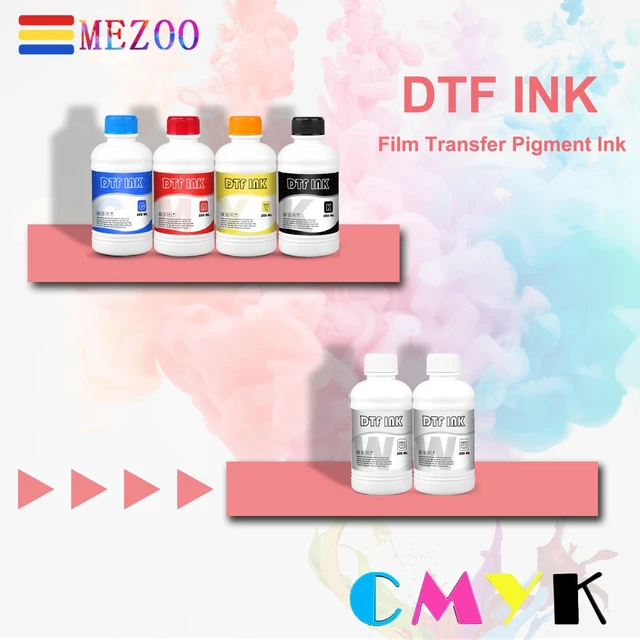 Alt view image 2 of 6 - DTF Ink 250ml Premium DTF Ink for Film Heat Transfer Printing Compatible for DTF Printers with Printhead L1800 L805 XP15000 R1390 4720 I3200 XP600 DX7 DX5 5113(6 Pack, 2W+1B+1C+1M+1Y)