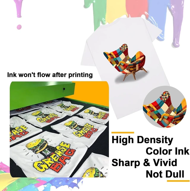 Alt view image 5 of 6 - DTF Ink 250ml Premium DTF Ink for Film Heat Transfer Printing Compatible for DTF Printers with Printhead L1800 L805 XP15000 R1390 4720 I3200 XP600 DX7 DX5 5113(6 Pack, 2W+1B+1C+1M+1Y)