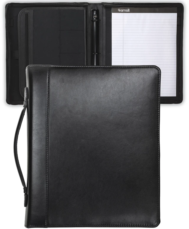 Main image of 15540 Regal Leather Padfolio Zipper 1 inch Ring Binder, Carry Handle, Interior 10.1 Inch Tablet Sleeve, Letter Size Writing Pad, Black