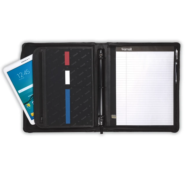 Alt view image 4 of 7 - 15540 Regal Leather Padfolio Zipper 1 inch Ring Binder, Carry Handle, Interior 10.1 Inch Tablet Sleeve, Letter Size Writing Pad, Black