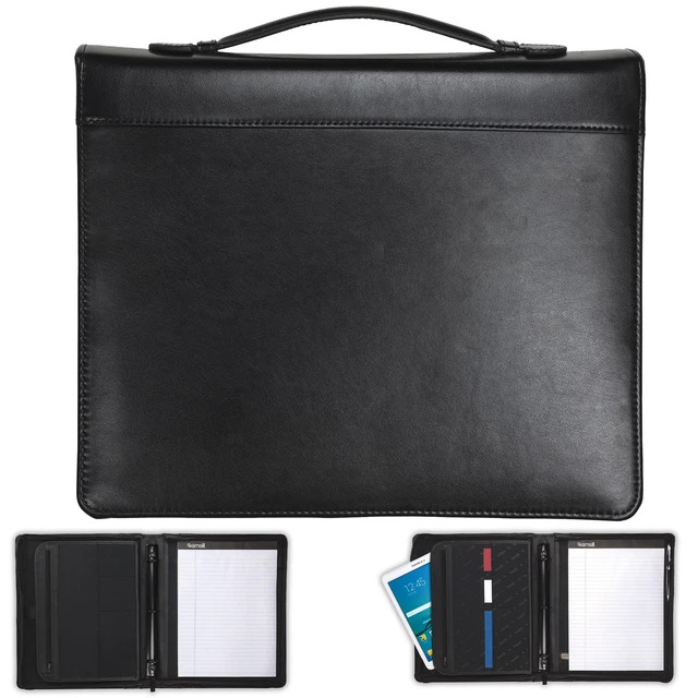 Alt view image 3 of 7 - 15540 Regal Leather Padfolio Zipper 1 inch Ring Binder, Carry Handle, Interior 10.1 Inch Tablet Sleeve, Letter Size Writing Pad, Black