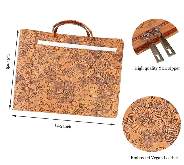 Alt view image 4 of 7 - 7 Ring Check Binder Vegan Leather Portfolio for 3-Up Business Checks with Handle and Zipper 500 Check Capacity, 9 x 13 inch Sheets Flower Debossed