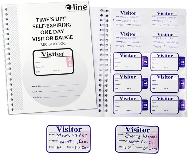 Main image of Times Up! Self-Expiring Visitor Badge with Registry Log, 150 24-Hour Badges (97009)