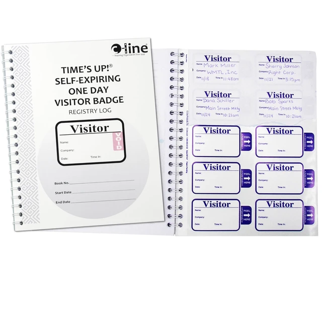 Alt view image 2 of 4 - Times Up! Self-Expiring Visitor Badge with Registry Log, 150 24-Hour Badges (97009)