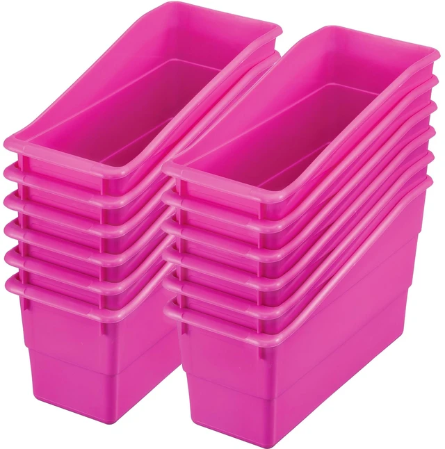 Main image of Durable Book and Binder Holders, 12 Pack, Pink 5 ½" x 12 ½" x 7 ½", Classroom Organization, Storage Solution, Sturdy and Versatile