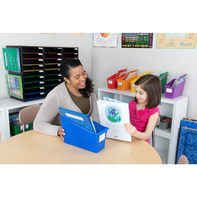 Alt view image 3 of 7 - Durable Book and Binder Holders, 12 Pack, Pink 5 ½" x 12 ½" x 7 ½", Classroom Organization, Storage Solution, Sturdy and Versatile
