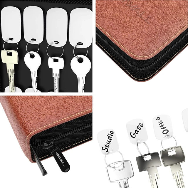 Alt view image 2 of 5 - Leather Key Storage Organizer Case 48 Tags Zippered Binder for Property, Office, and Car Keys Portable Landlord Key Organizer for Landlords and Real Estate Professionals (Brown)