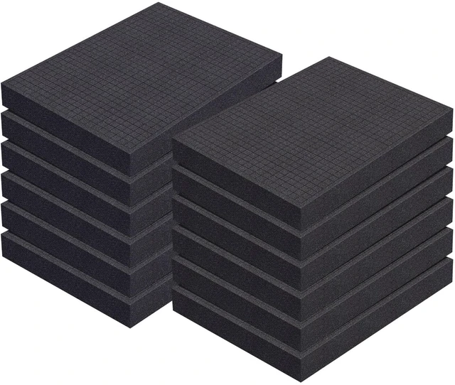 Main image of 12 Pcs 16 x 12 x 2 Inch Pre-cubed Pick Apart Foam Sheets Pre-cut Polyethylene Foam Inserts Black Packing Padding for Tool Box, Camera, Crafts and Storage Case