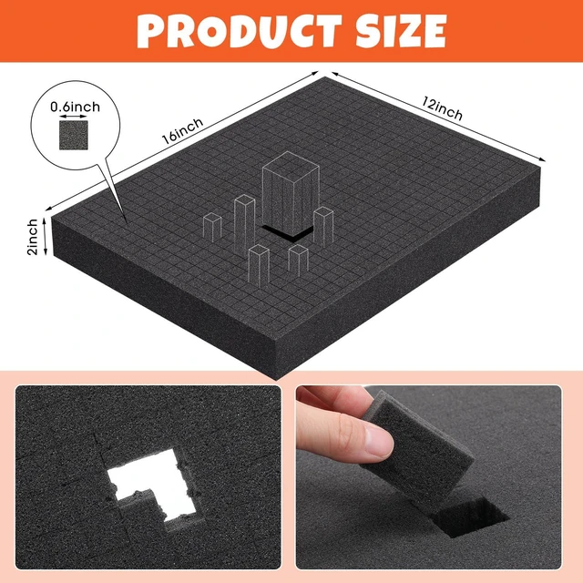 Alt view image 2 of 7 - 12 Pcs 16 x 12 x 2 Inch Pre-cubed Pick Apart Foam Sheets Pre-cut Polyethylene Foam Inserts Black Packing Padding for Tool Box, Camera, Crafts and Storage Case