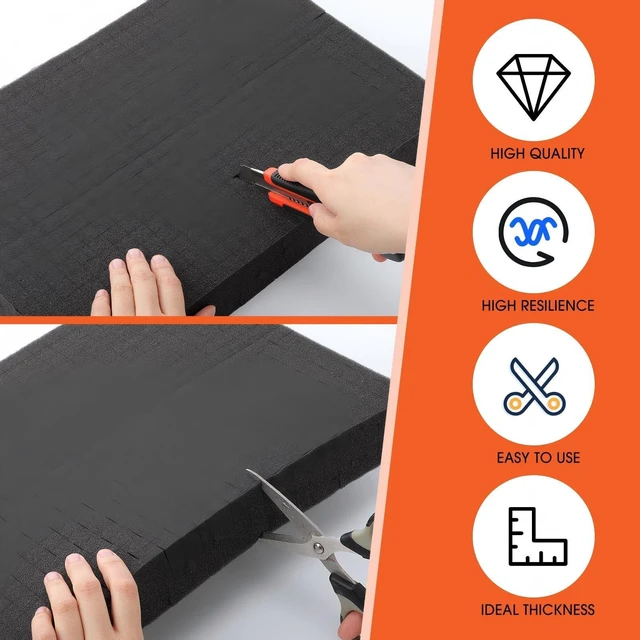 Alt view image 4 of 7 - 12 Pcs 16 x 12 x 2 Inch Pre-cubed Pick Apart Foam Sheets Pre-cut Polyethylene Foam Inserts Black Packing Padding for Tool Box, Camera, Crafts and Storage Case