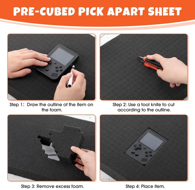 Alt view image 5 of 7 - 12 Pcs 16 x 12 x 2 Inch Pre-cubed Pick Apart Foam Sheets Pre-cut Polyethylene Foam Inserts Black Packing Padding for Tool Box, Camera, Crafts and Storage Case
