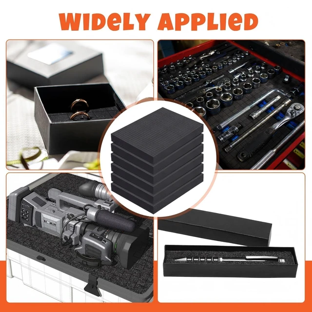 Alt view image 7 of 7 - 12 Pcs 16 x 12 x 2 Inch Pre-cubed Pick Apart Foam Sheets Pre-cut Polyethylene Foam Inserts Black Packing Padding for Tool Box, Camera, Crafts and Storage Case