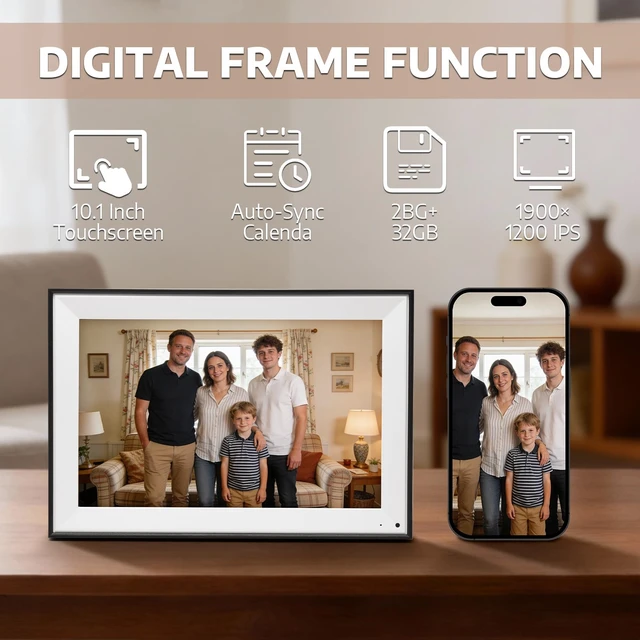 Alt view image 2 of 7 - 10.1" IPS Touchscreen Smart Digital Calendar Frame, 1920x1200 FHD Family Planner, WiFi Calendar Sync for Google/iCloud/Outlook, Photo Slideshow & Task Management