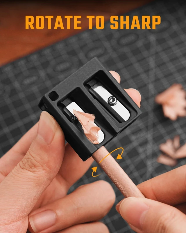 Alt view image 4 of 7 - KT02 Double Hole Titanium Pencil Sharpener with German Steel Blade Compact Pocket Size, Keychain Attachment, Sturdy for School, Office and Outdoor Use (Black, Dual hole)