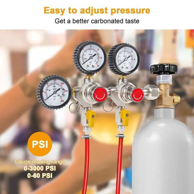 Alt view image 5 of 6 - Co2 Regulator for Kegerator, CGA-320 Co2 Regulator Dual Output Co2 Tank Regulator with 4 Hose Clamps, Draft Beer Kegerator Co2 Regulator Co2 Pressure Regulator for Home Brewing