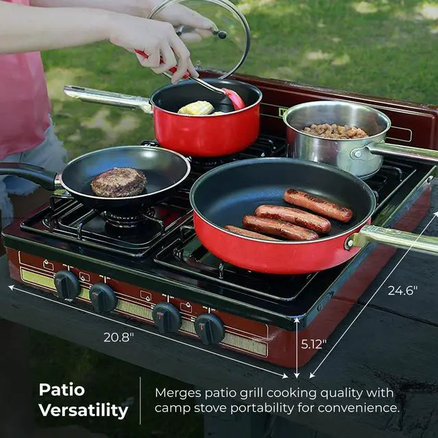 Alt view image 4 of 6 - Victoria PFK-400A 4 Burner Gas Stove, 000 BTU Portable Cooktop | Porcelain Cover, Manual Ignition, LP Gas, Outdoor Gas Stove for Camping, Tailgating, Cookouts, Bronze, Thoughtfully Made