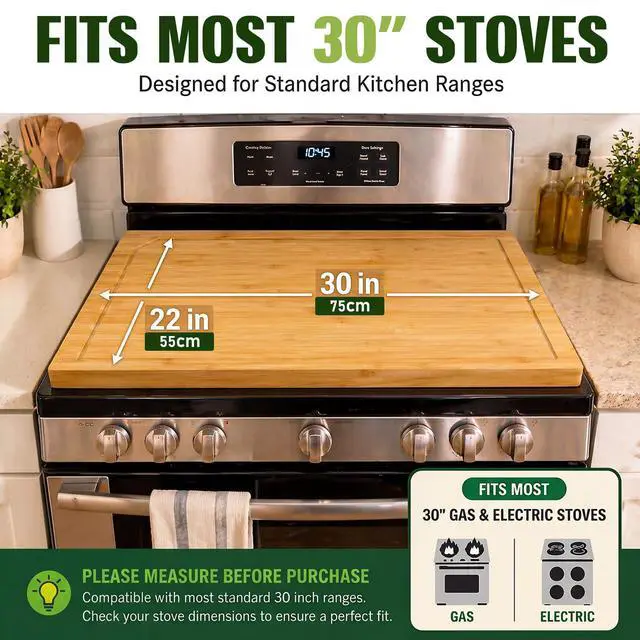 Alt view image 2 of 6 - Bamboo Noodle Board Stove Top Cover 30x22 in Reversible 4-Piece Set | Wooden stovetop cover for gas & electric stove, cutting board with juice groove & handles, silicone mat, 2 trays, 8 pads