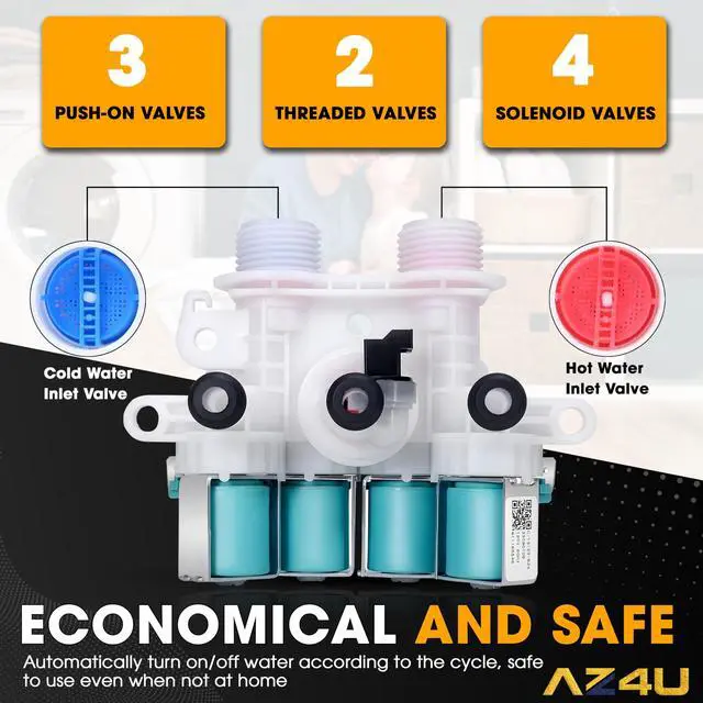 Alt view image 4 of 6 - Washer Water Inlet Valve Replaces For Maytag Bravos XL MVWB765FW0 | MVWB835DW3, MVWB835DW1, MVWB835DW4, MVWB766FW0, MVWB765FW1, MVWB765FW2, MVWB765FW3, MVWB855DC3, MVWB766FW1, MVWB865GC0