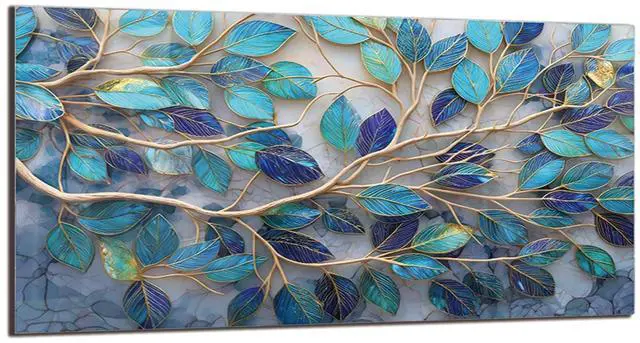 Main image of Tempered Glass Backsplash Kitchen,Branch or Leave Design,30"x14" | Back Splash Panel Protector, Easy to Clean, Kitchen Wall Decor
