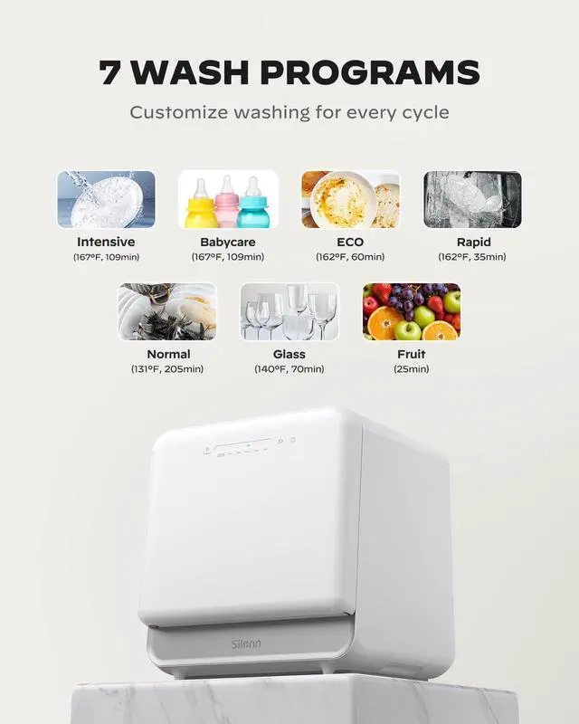 Alt view image 2 of 6 - Portable Countertop Dishwasher, 5L Tank No Plumbing Needed 7 Wash Prog 360° Spray, 4-Place Settings Dishwasher Auto Dry for Apartments RVs Dorms