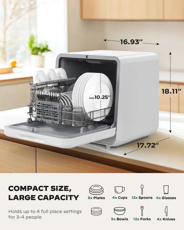 Alt view image 3 of 6 - Portable Countertop Dishwasher, 5L Tank No Plumbing Needed 7 Wash Prog 360° Spray, 4-Place Settings Dishwasher Auto Dry for Apartments RVs Dorms