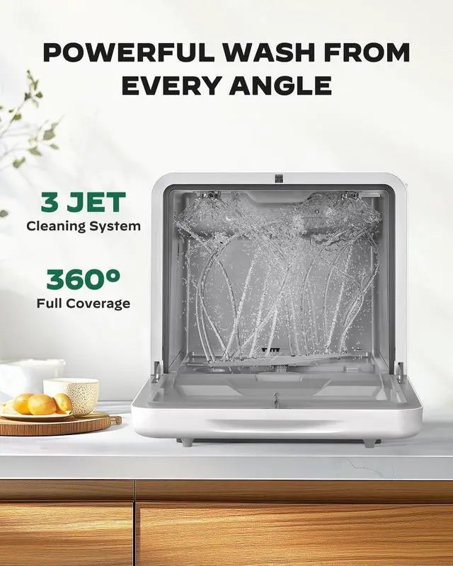 Alt view image 4 of 6 - Portable Countertop Dishwasher, 5L Tank No Plumbing Needed 7 Wash Prog 360° Spray, 4-Place Settings Dishwasher Auto Dry for Apartments RVs Dorms