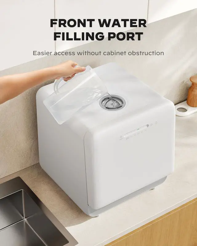 Alt view image 5 of 6 - Portable Countertop Dishwasher, 5L Tank No Plumbing Needed 7 Wash Prog 360° Spray, 4-Place Settings Dishwasher Auto Dry for Apartments RVs Dorms