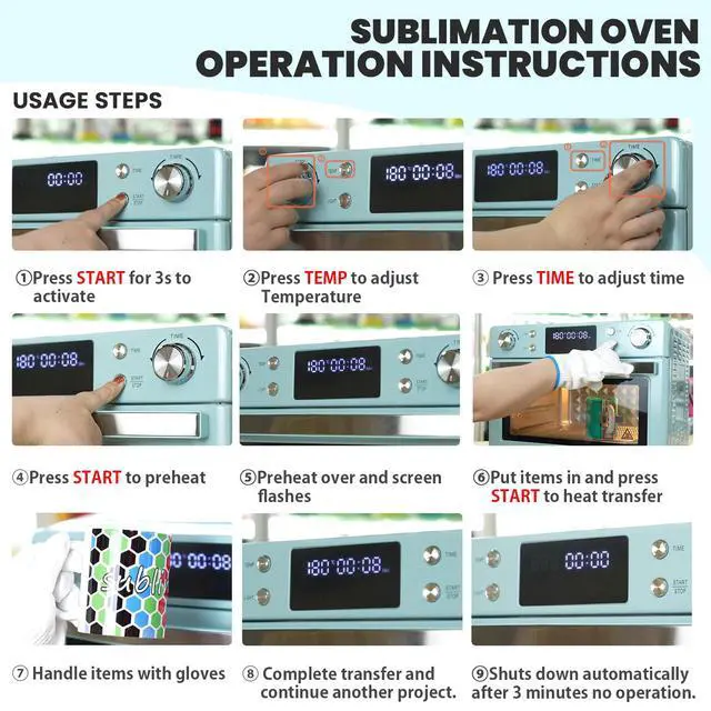 Alt view image 6 of 6 - Sublimation Oven Machine 25L 110V 1700W Blue with Digital Display, Large Capacity Convection Oven with LED Light for Sublimation Blanks Tumblers Mugs Cups Bottles Bulk Transfer with Glove