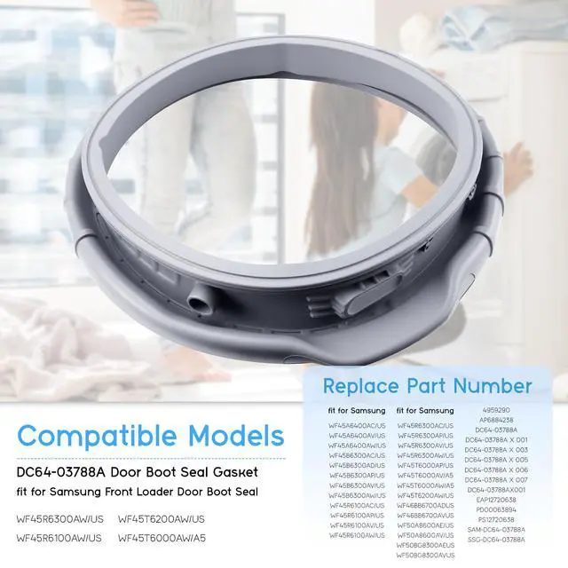 Alt view image 2 of 6 - WF45R6100AC WF45R6100AW WF45T6000AW fit for Samsung Door Seal DC64-03788A | Washer Door Seal fit for Samsung DC64-03788A Diaphragm Boot Sam-DC64-03788A X006 WF45T6000AV/A5 WF45A6400 WF45R6300 WF45T620