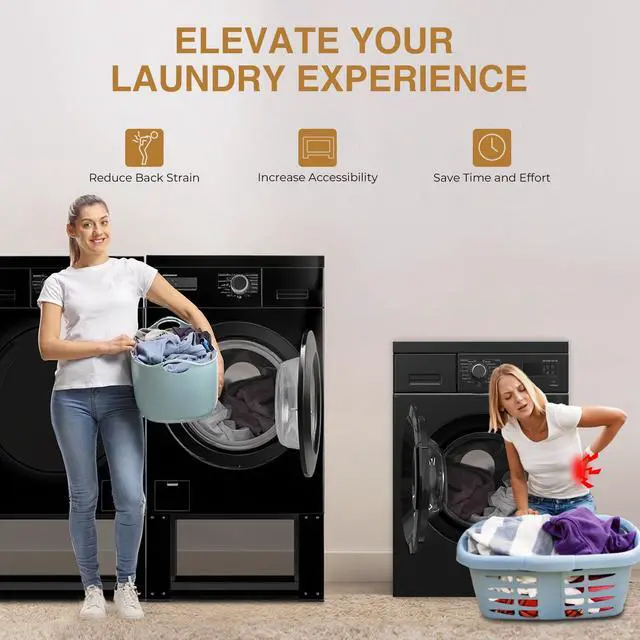 Alt view image 2 of 6 - Washer and Dryer Pedestals Set of 2- Fit 27 and 28 Inch, Laundry Pedestal for Washer and Dryer, Alloy Steel Washing Machine Stand Raiser, Washer and Dryer Stand 15.75'' Height Black