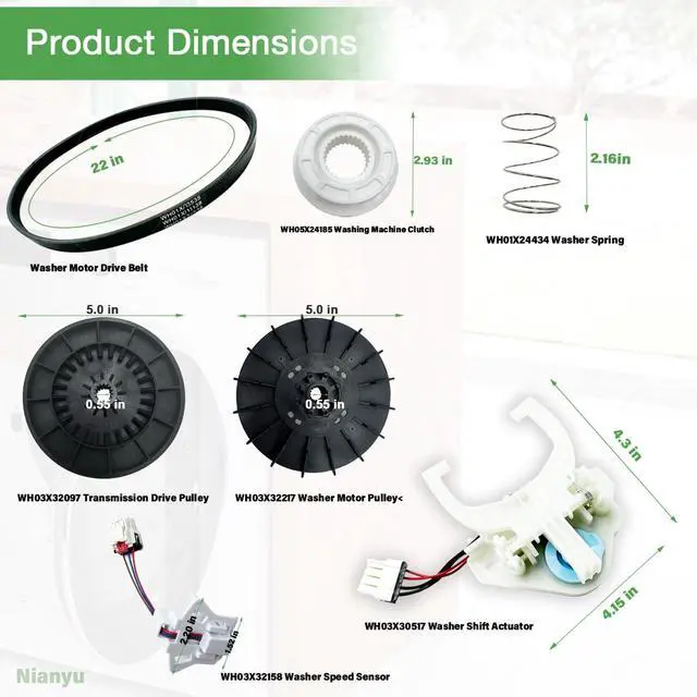 Alt view image 2 of 6 - Upgraded WH03X30517 WH05X25036 WH03X32217 WH03X32097 Shift Actuator Kit | Includes Motor Pulley & Transmission Pulley & Wh03X32158 Speed Sensor & WH05X24185 Machine Clutch Fits for GE Hotpoint Washer