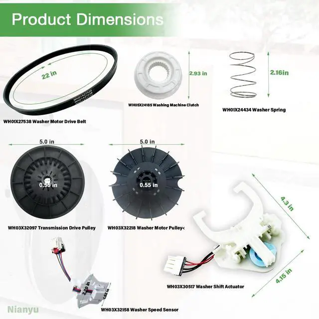 Alt view image 2 of 6 - Upgraded WH03X30517 WH03X32218 WH03X32097 Shift Actuator Kit | Includes Motor Pulley & Transmission Pulley & Wh03X32158 Speed Sensor & WH05X24185 Machine Clutch Fits for GE Hotpoint Washer