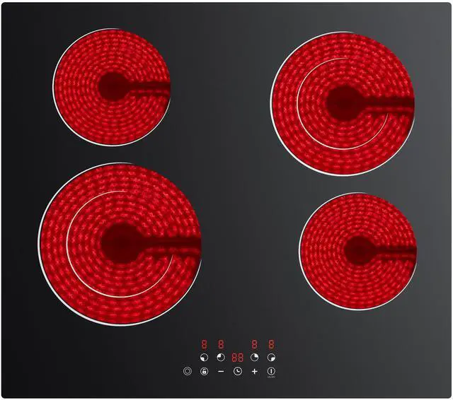 Main image of 24 Inch Electric Cooktop 4 Burners 6600W Dual Heating Ring | Built-in Ceramic Radiant Stove Top, 220-240V Hard Wire (No Plug), Touch Control, Child Lock & Multiple Safety Protection