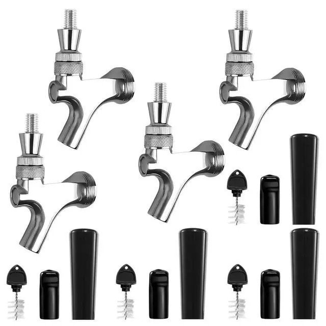 Main image of 4 Sets All 304 Stainless Steel Beer Tap Faucet Kit - Draft Beer Dispenser with Handle, Spout Cover & Cleaning Brush for Kegerator Home Bar (All Stainless Steel Construction) (4)