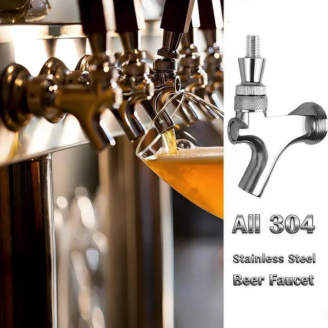 Alt view image 5 of 6 - 4 Sets All 304 Stainless Steel Beer Tap Faucet Kit - Draft Beer Dispenser with Handle, Spout Cover & Cleaning Brush for Kegerator Home Bar (All Stainless Steel Construction) (4)