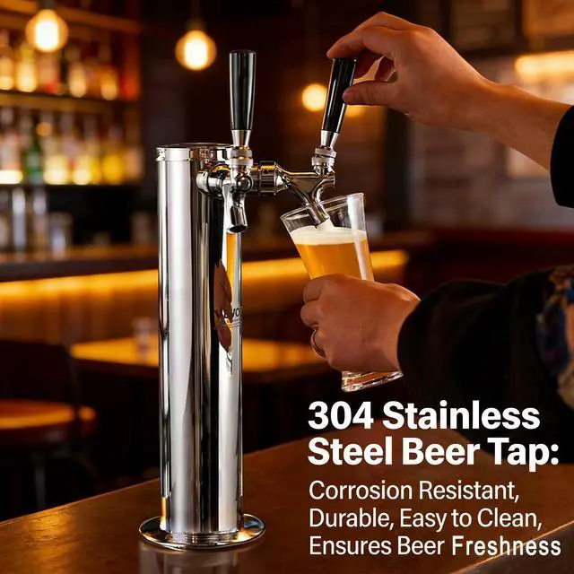 Alt view image 6 of 6 - 4 Sets All 304 Stainless Steel Beer Tap Faucet Kit - Draft Beer Dispenser with Handle, Spout Cover & Cleaning Brush for Kegerator Home Bar (All Stainless Steel Construction) (4)
