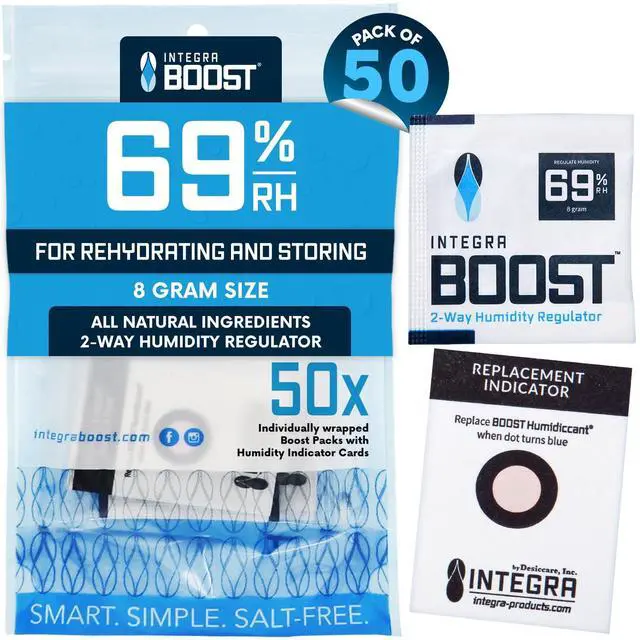 Main image of 2-Way Humidity Control Pack - Preserve Flavor & Control Humidity at 69% RH - Moisture Absorber for Herbs, Spices & More - 8 Gram (Pack of 50)